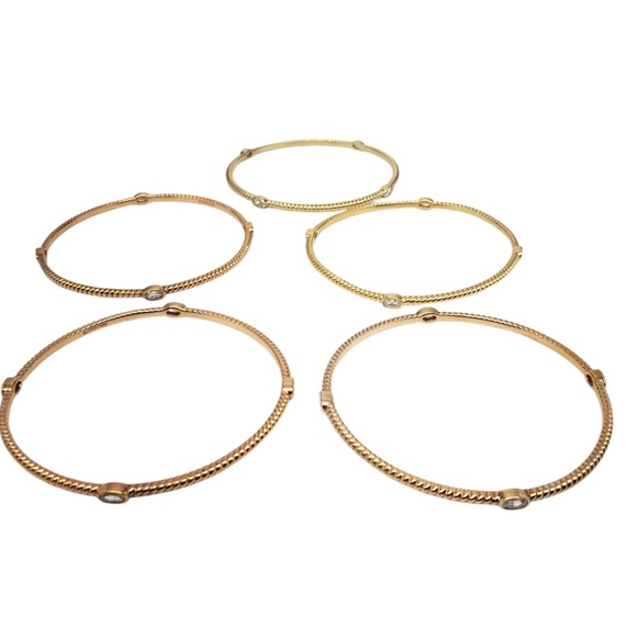 Sterling Silver Gold-Tone Cubic Zirconia Bangle Bracelets Set Of 5 #21290 - Picture 1 of 11